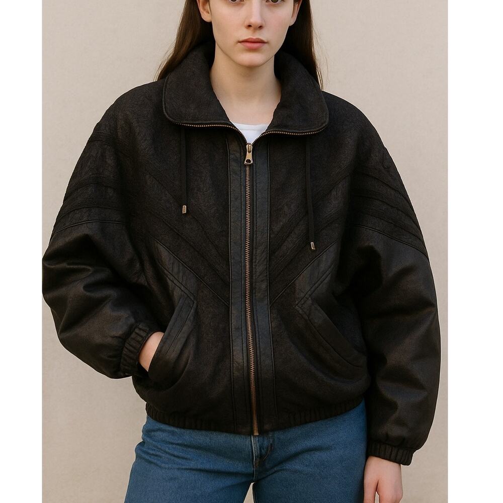 John Weitz Vintage 90s Embellished Leather Jacket